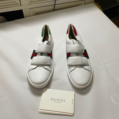 Gucci Kids' Ace Leather Sneakers in White Red Green 0079
