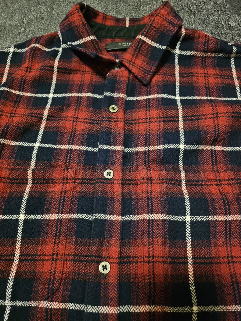 Amiri Red Plaid Fringe Hem Shirt-yf