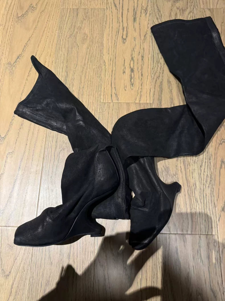 Rick Owens Suede Knee High Boots