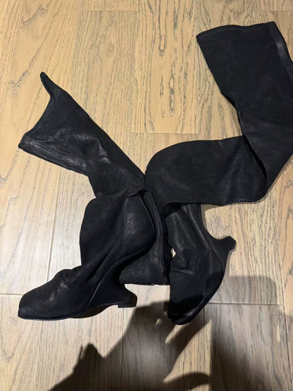 Rick Owens Suede Knee High Boots