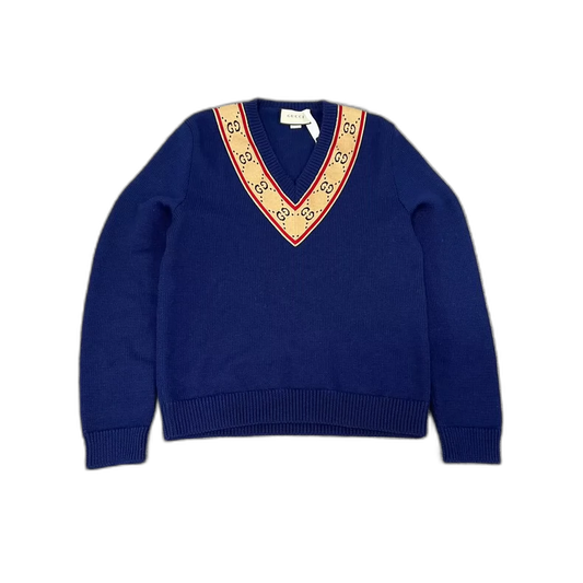 Gucci V-Neck Knit Sweater with GG Pattern