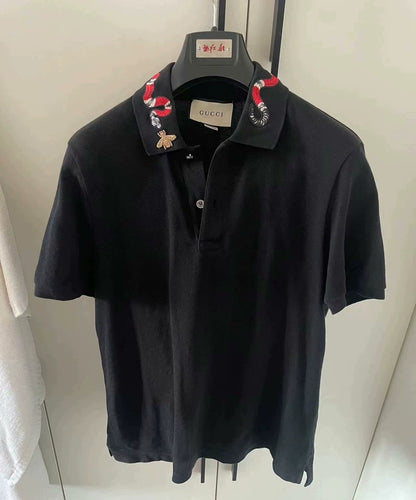 Gucci Black Embroidered Polo Shirt