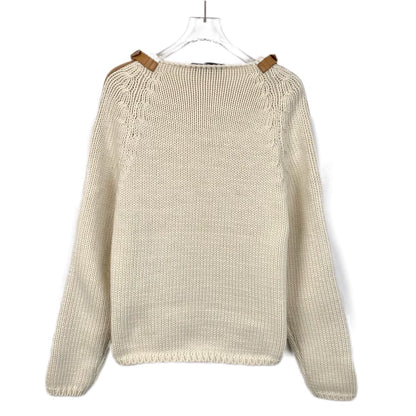 Gucci Beige Wool Knit Sweater with Leather Details
