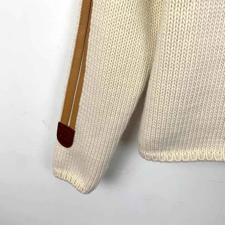 Gucci Beige Wool Knit Sweater with Leather Details