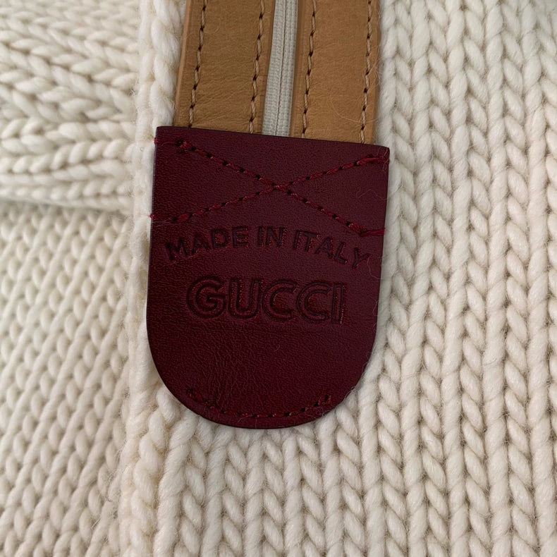 Gucci Beige Wool Knit Sweater with Leather Details