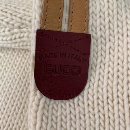 Gucci Beige Wool Knit Sweater with Leather Details