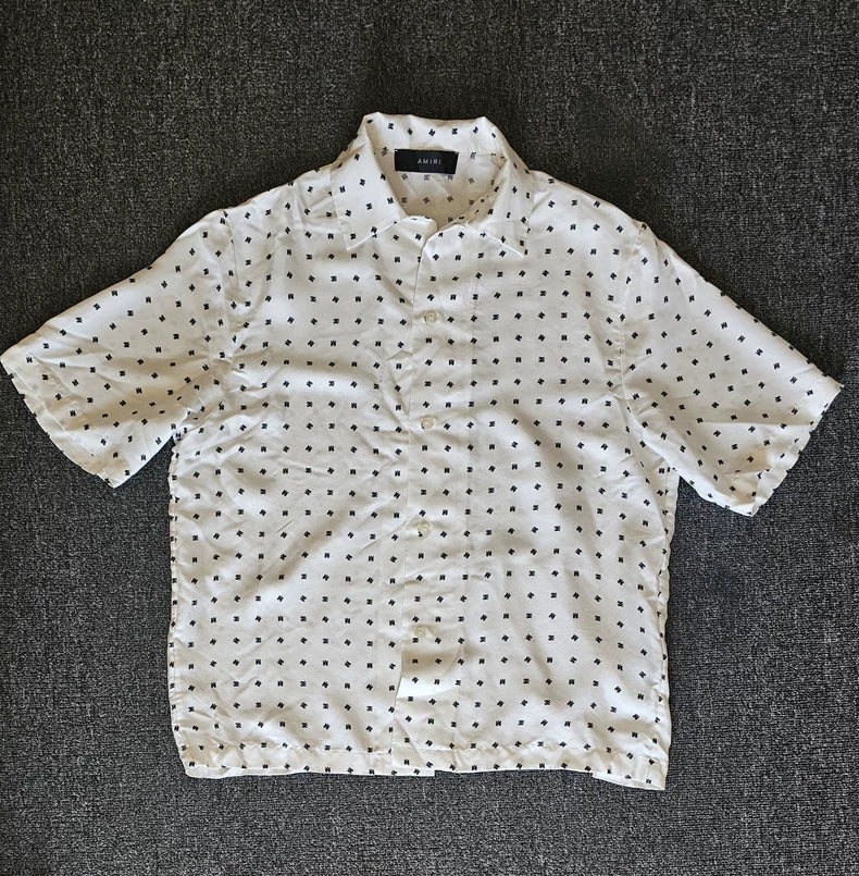 Amiri Men's Silk Short Sleeve Logo Shirt-yf