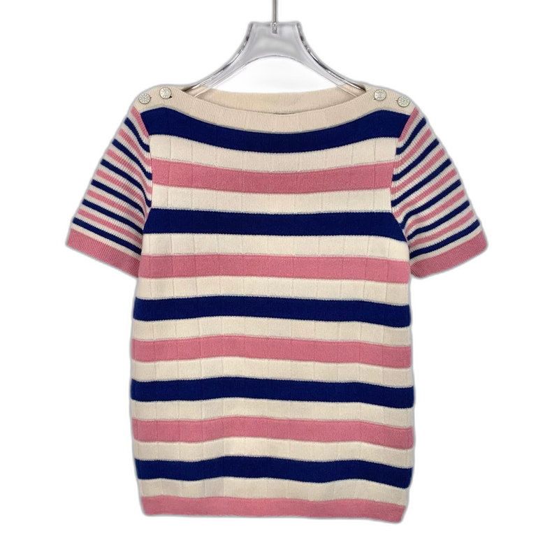Chanel Colorful Stripe Cashmere Knit Top