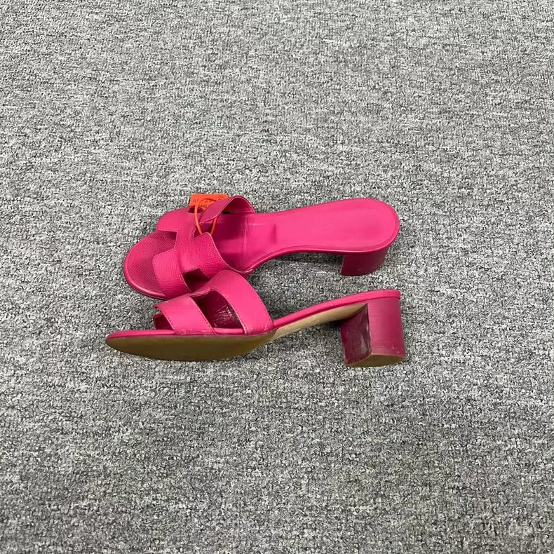 Hermes Pink High Heel Slide Sandals