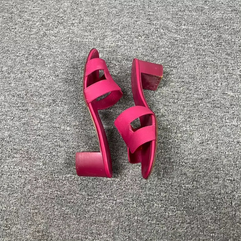 Hermes Pink High Heel Slide Sandals