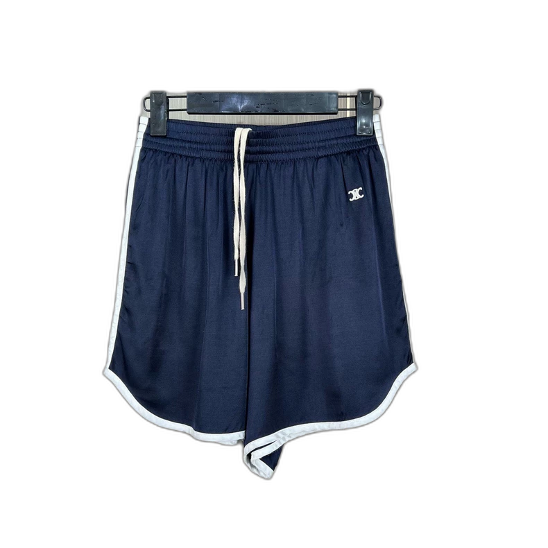 Celine Embroidered Silk Shorts in Navy