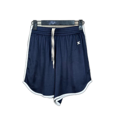 Celine Embroidered Silk Shorts in Navy
