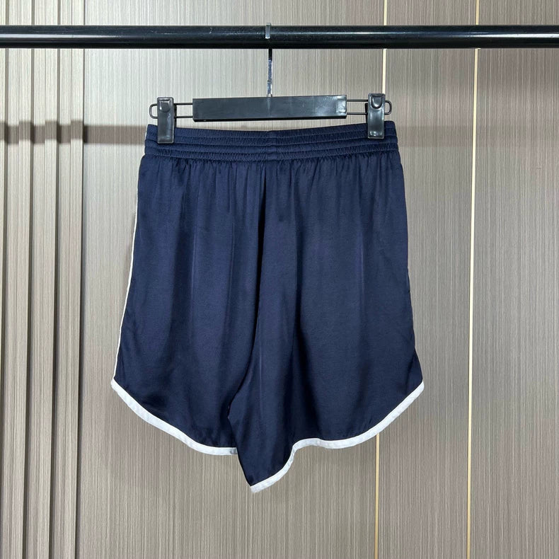 Celine Embroidered Silk Shorts in Navy