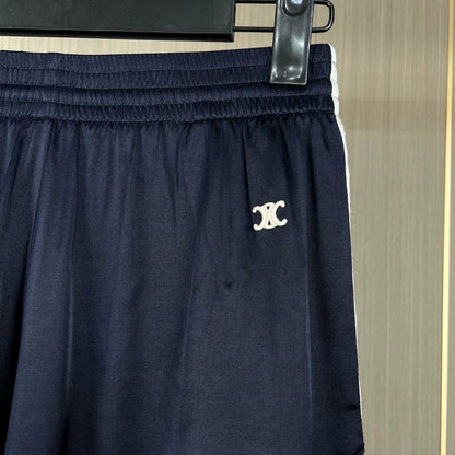 Celine Embroidered Silk Shorts in Navy