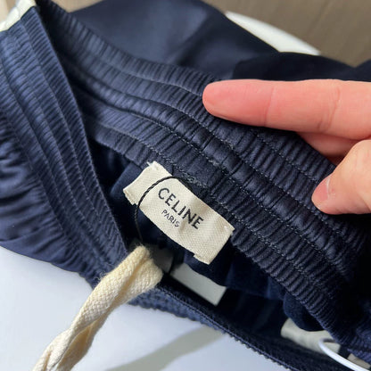 Celine Embroidered Silk Shorts in Navy