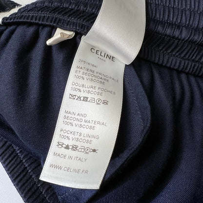 Celine Embroidered Silk Shorts in Navy