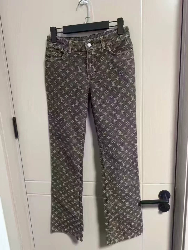 Louis Vuitton Monogram Print Denim Jeans-yf