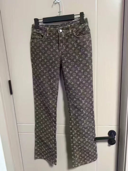 Louis Vuitton Monogram Print Denim Jeans-yf