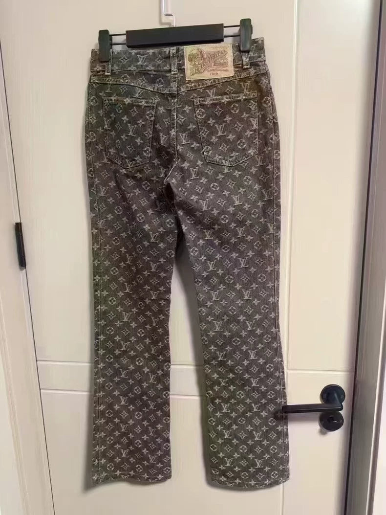 Louis Vuitton Monogram Print Denim Jeans-yf