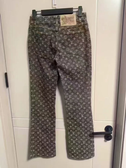 Louis Vuitton Monogram Print Denim Jeans-yf