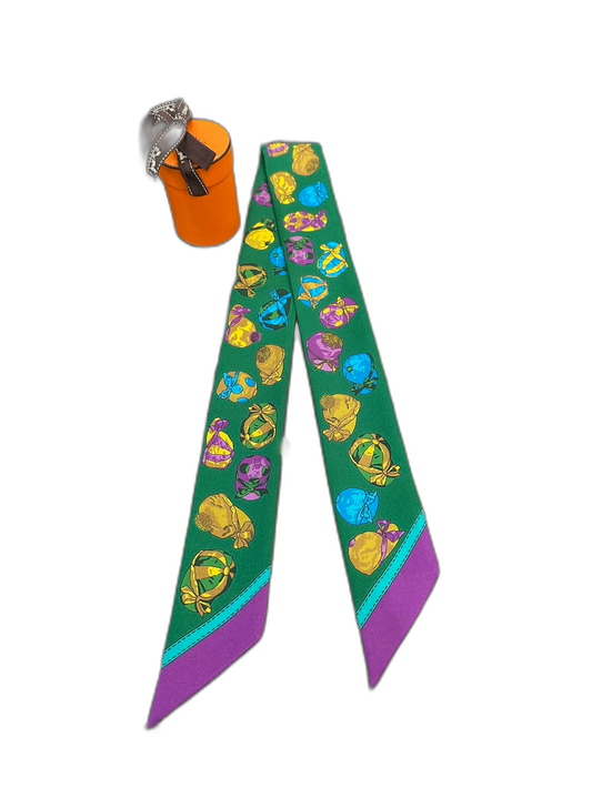 Hermes Colorful Twilly Ribbon Green Hat