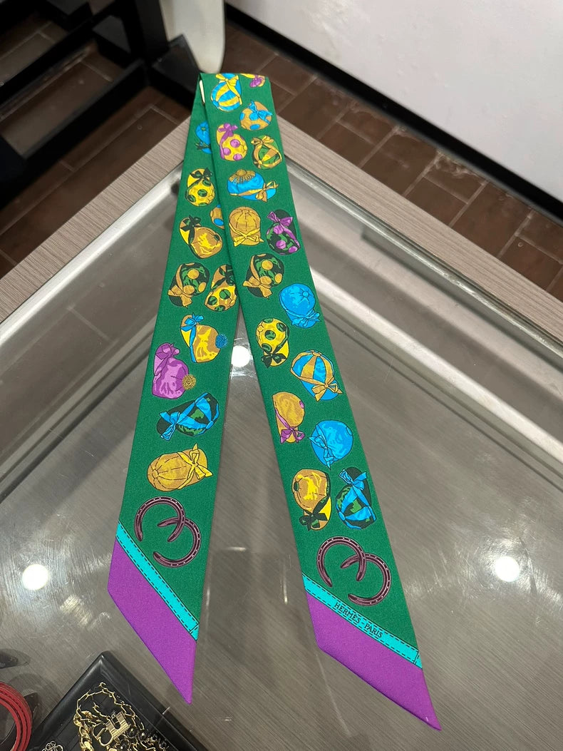 Hermes Colorful Twilly Ribbon Green Hat