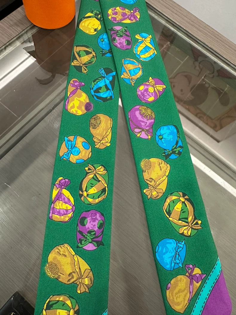 Hermes Colorful Twilly Ribbon Green Hat