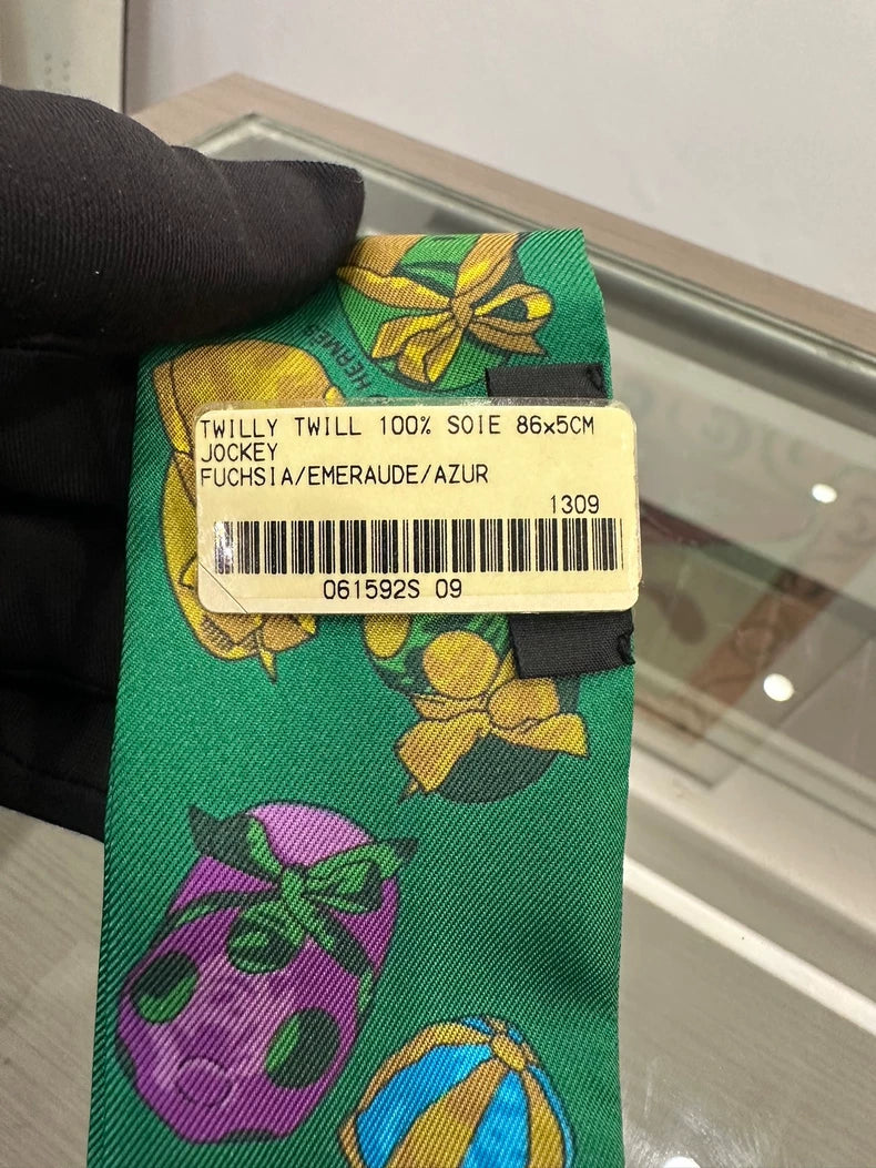 Hermes Colorful Twilly Ribbon Green Hat