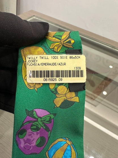 Hermes Colorful Twilly Ribbon Green Hat