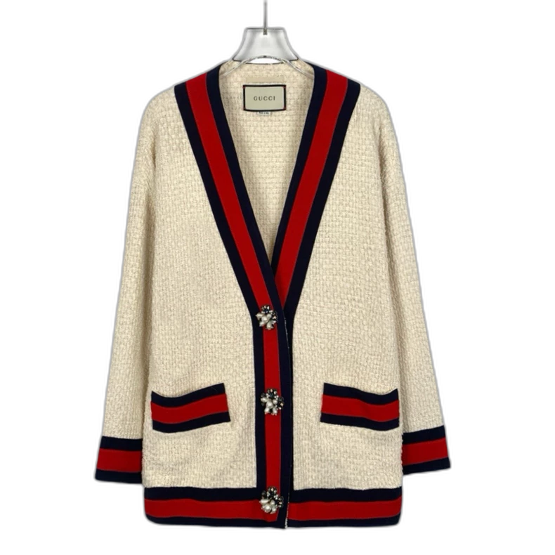 Gucci Beige V-Neck Long Sleeve Cardigan