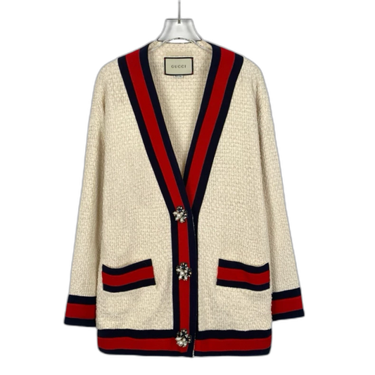 Gucci Beige V-Neck Long Sleeve Cardigan