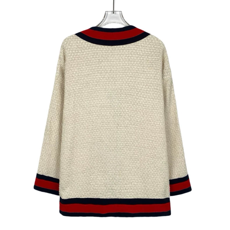 Gucci Beige V-Neck Long Sleeve Cardigan