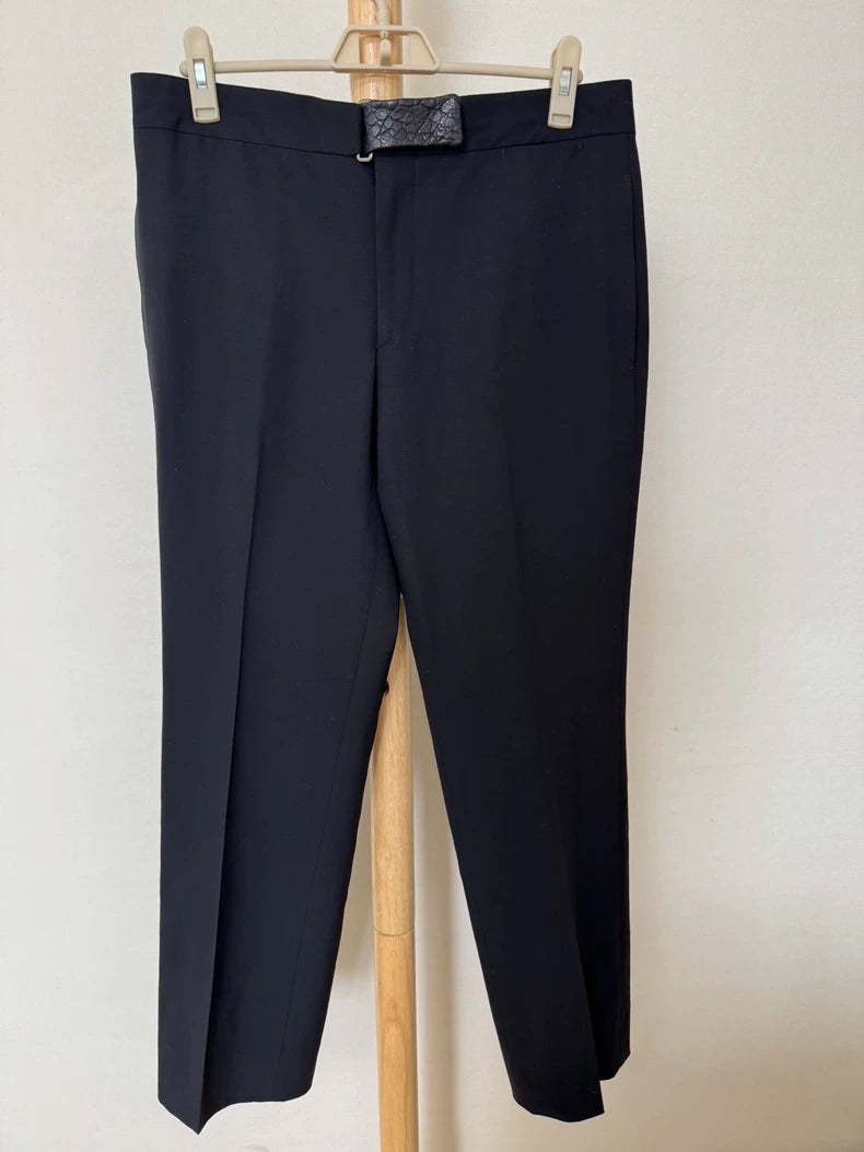 Hermes Crocodile Buckle Wool Silk Trousers-yf