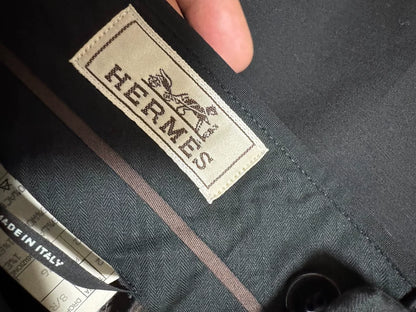 Hermes Crocodile Buckle Wool Silk Trousers-yf