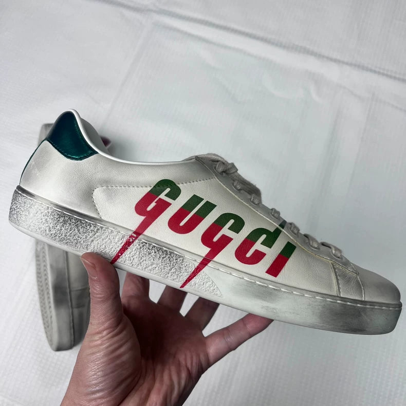Gucci White Dirty Sneakers Size 8.5
