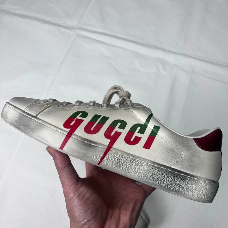 Gucci White Dirty Sneakers Size 8.5