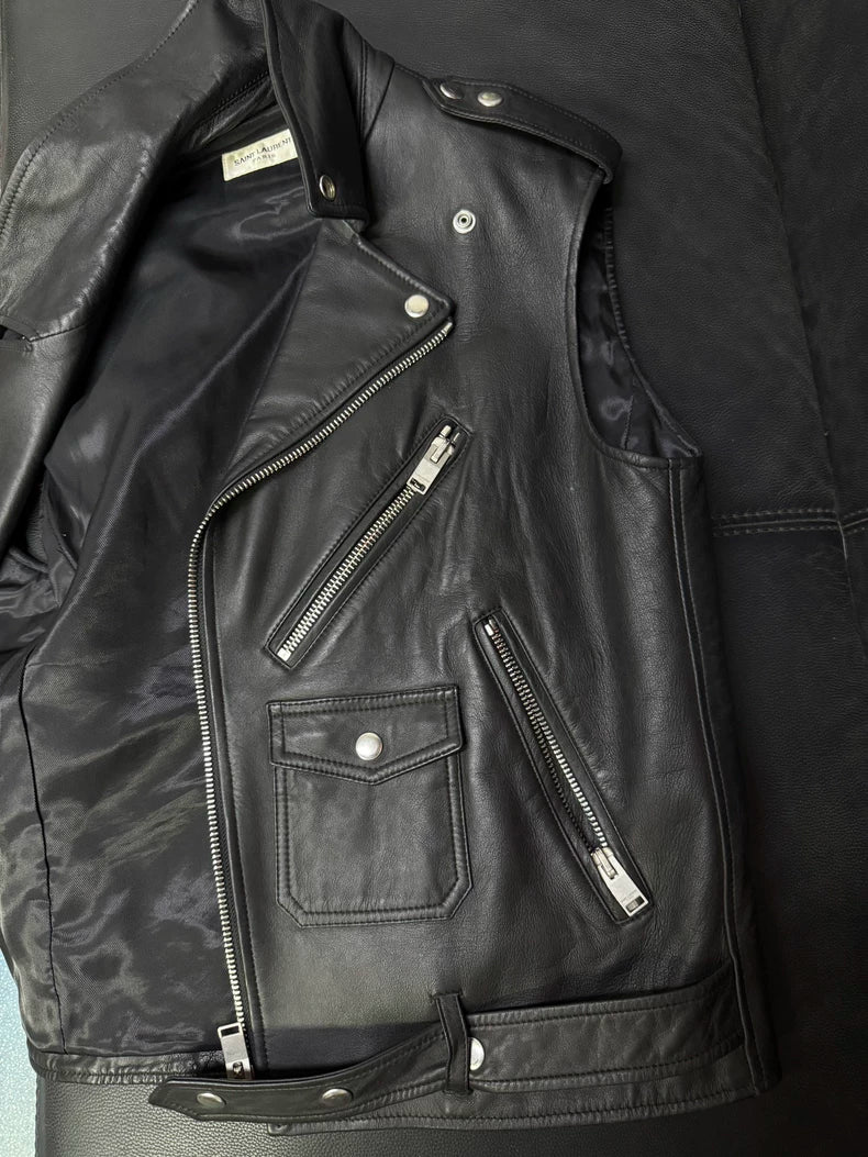 Saint Laurent Black Leather Biker Vest