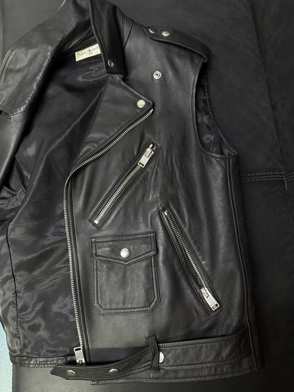 Saint Laurent Black Leather Biker Vest