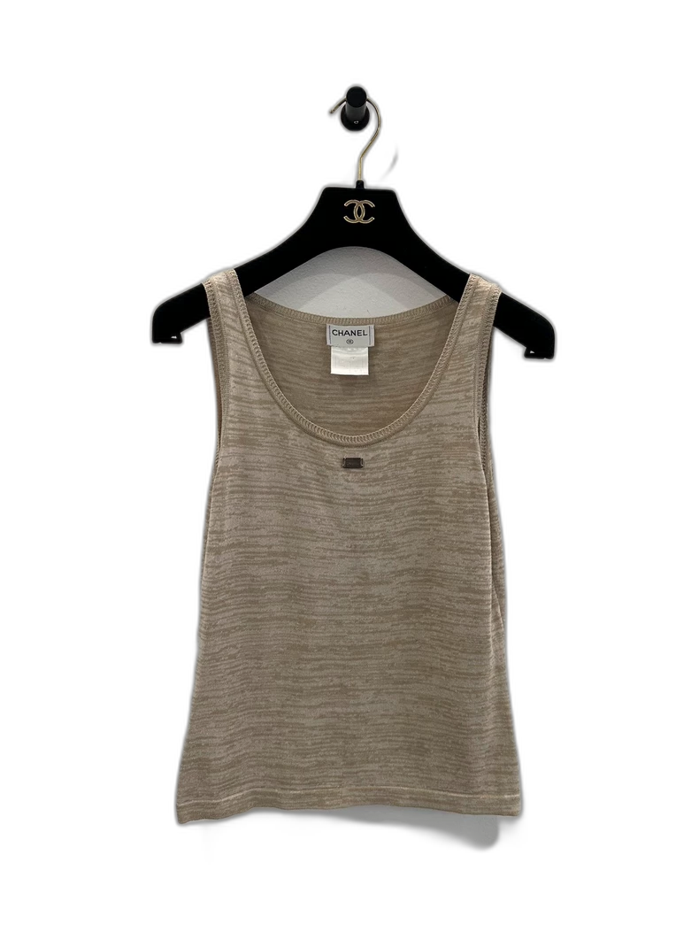 Chanel Beige Knit Sleeveless Tank Top