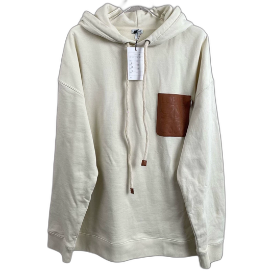 Loewe White Hoodie with Leather Patch