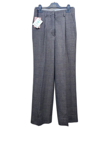 Miimu Check Logo Wool Straight Pants