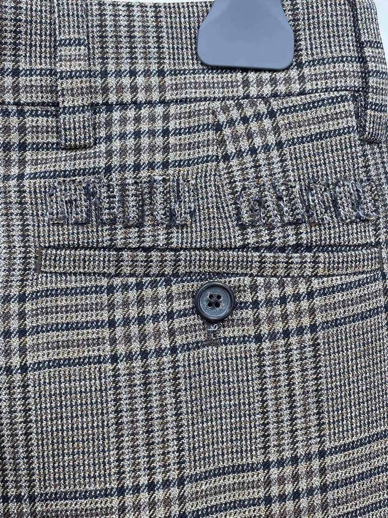 Miimu Check Logo Wool Straight Pants