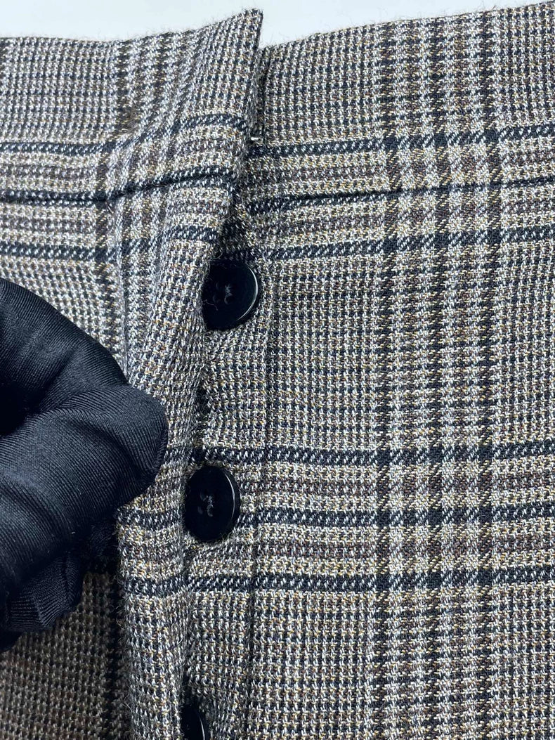 Miimu Check Logo Wool Straight Pants