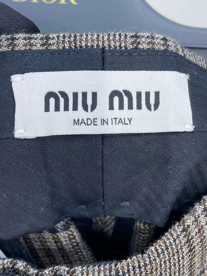 Miimu Check Logo Wool Straight Pants