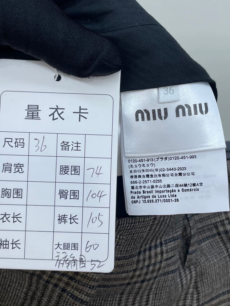 Miimu Check Logo Wool Straight Pants