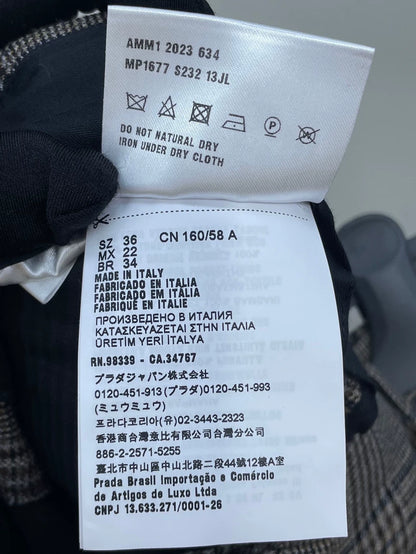 Miimu Check Logo Wool Straight Pants