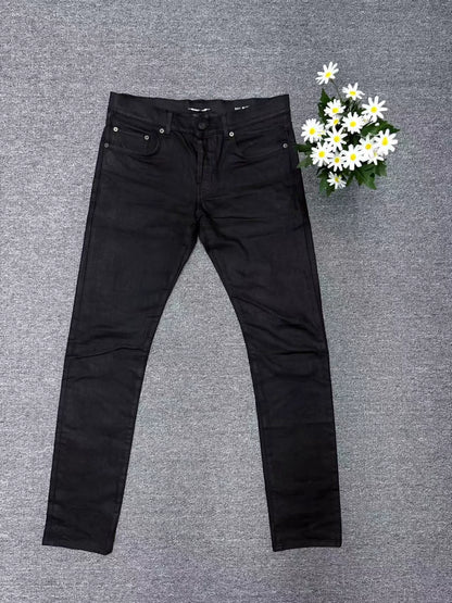 Saint Laurent Waxed Denim Pants in Black