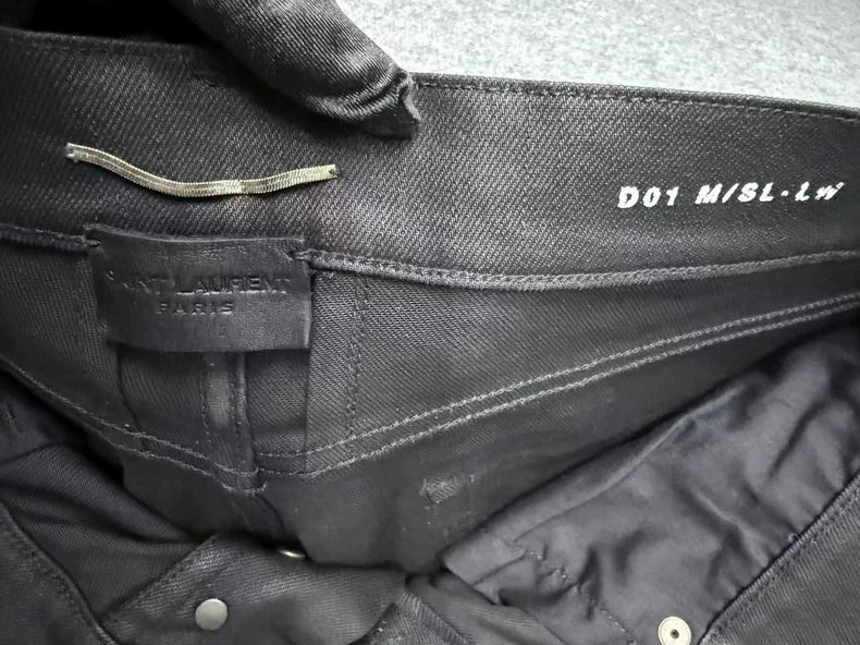 Saint Laurent Waxed Denim Pants in Black