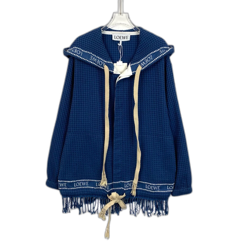 Loewe Blue Hoodie with Tassels and Embroidery