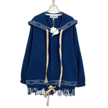 Loewe Blue Hoodie with Tassels and Embroidery
